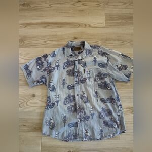 Magellan Motorcycle Shirt Men's Large Short Sleeve Button Down Cotton